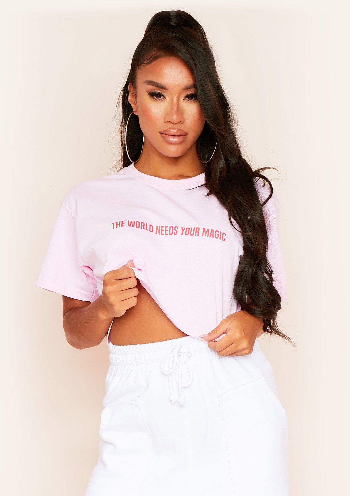Amica Pink The World Needs Your Magic Slogan Cropped T-Shirt sold by Missy Empire product image thumbnail 3