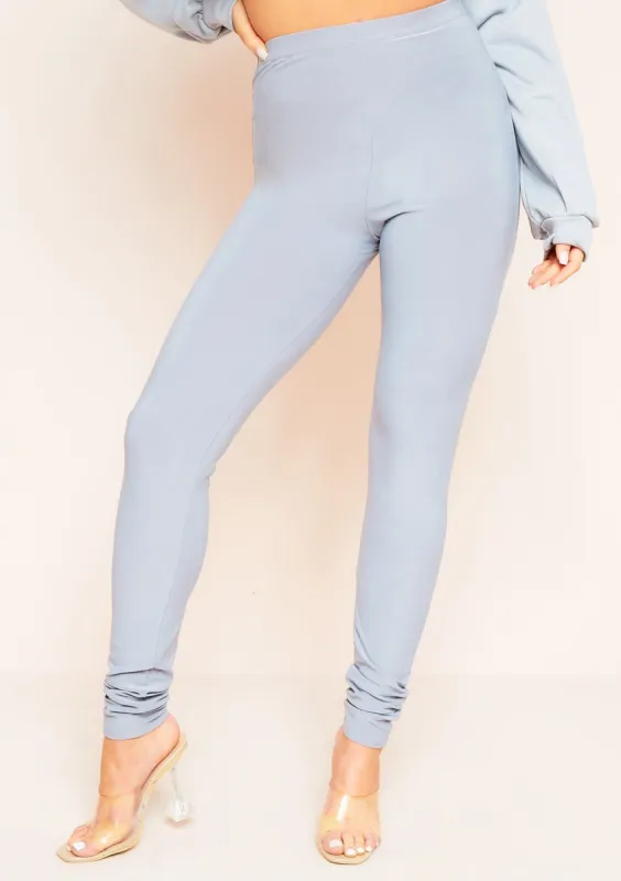 Simone Blue Plain Leggings made by Missy Empire