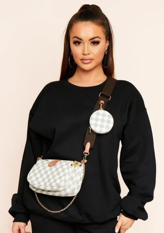 Zelma Cream Trio Chain Cross Check Body Bag sold by Missy Empire