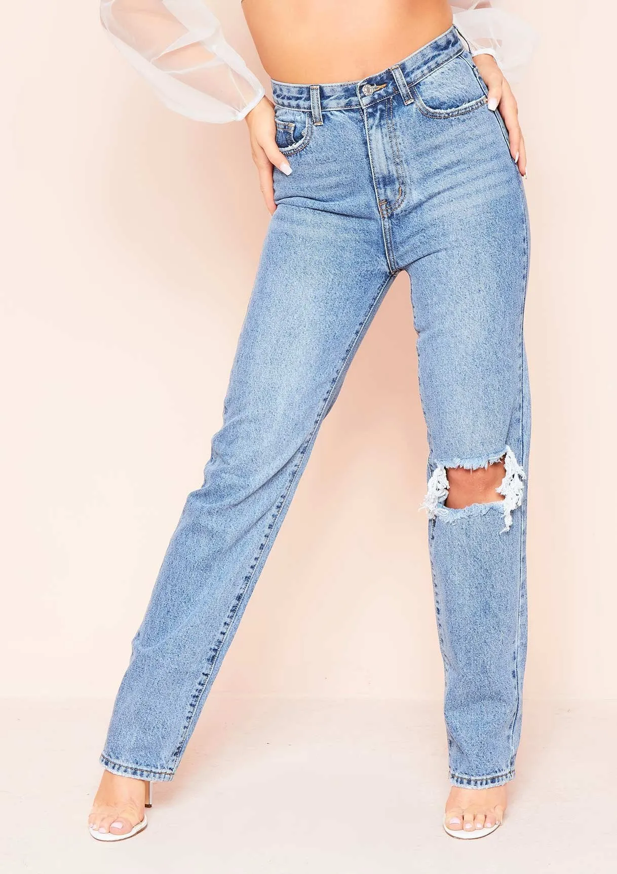 Juditha Denim Ripped Knee Straight Leg Jeans sold by Missy Empire product image thumbnail 2