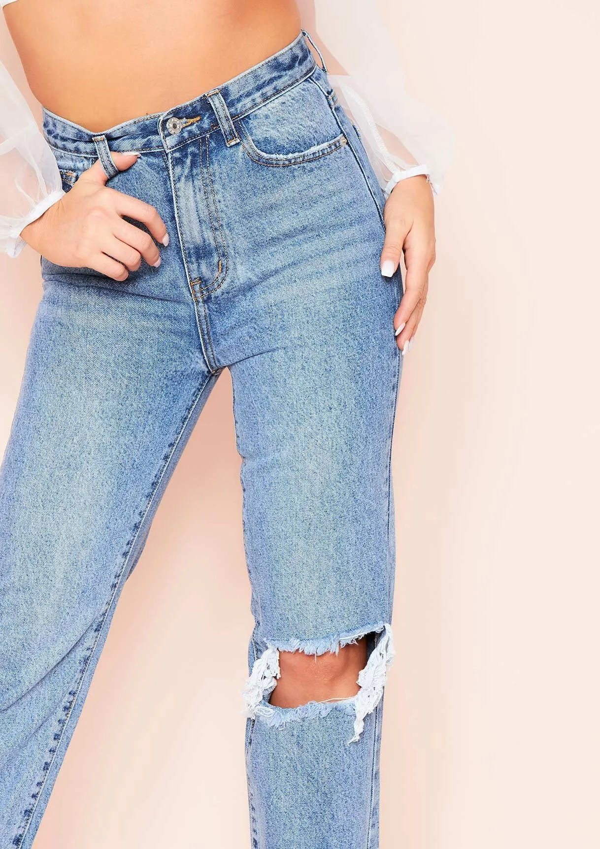 Juditha Denim Ripped Knee Straight Leg Jeans sold by Missy Empire product image thumbnail 3