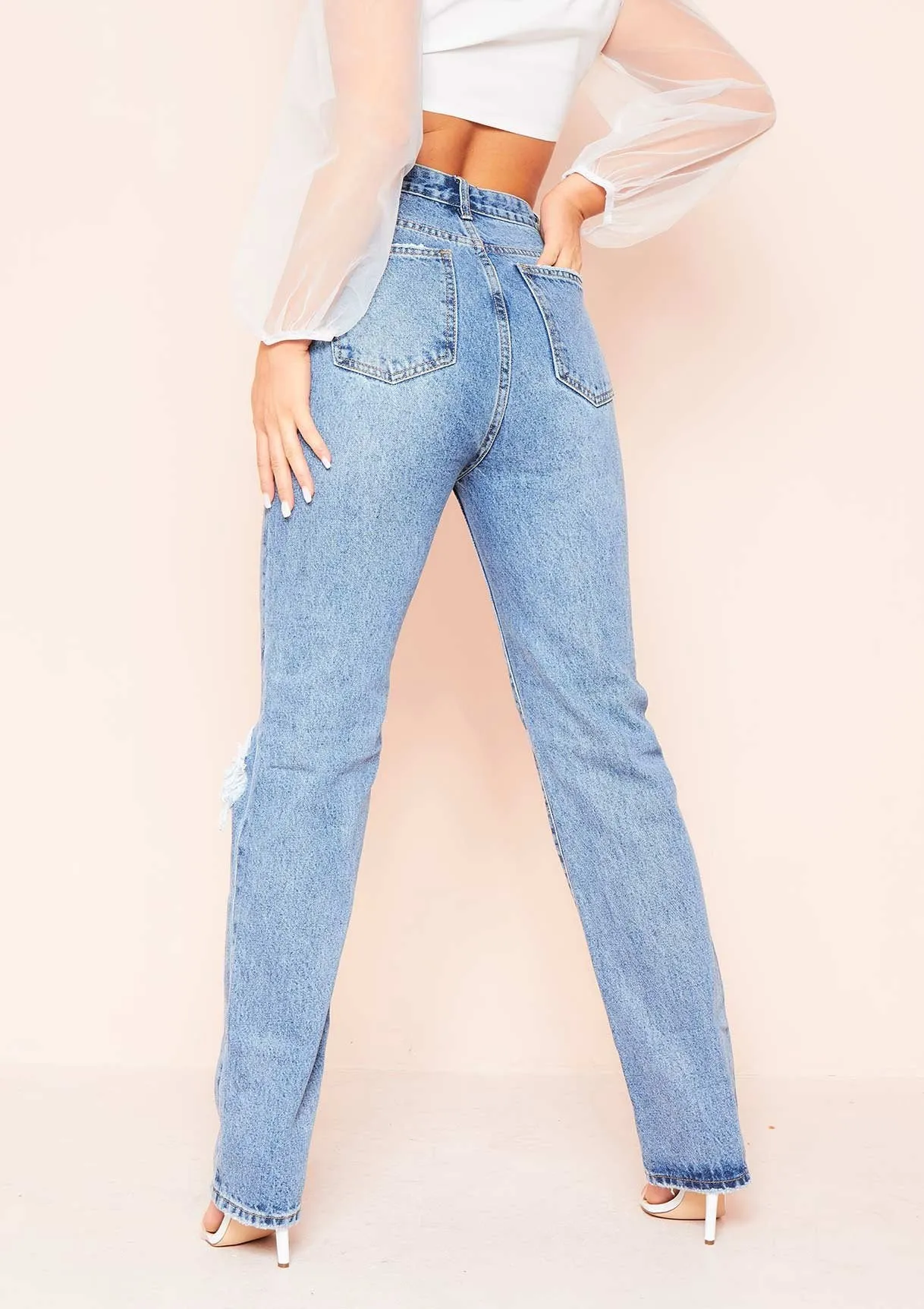 Juditha Denim Ripped Knee Straight Leg Jeans sold by Missy Empire product image thumbnail 4