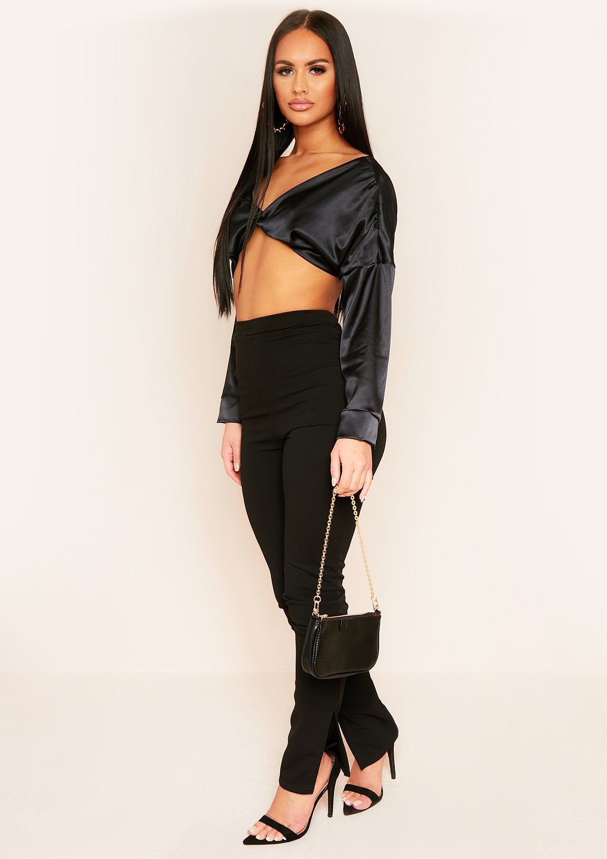 Noemi Black Twist Front Satin Crop Top sold by Missy Empire product image thumbnail 4