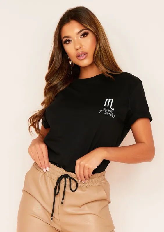 Marisol Black Scorpio Horoscope T-Shirt sold by Missy Empire