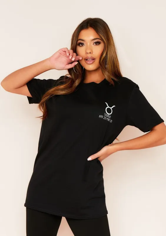 Marisol Black Taurus Horoscope T-Shirt sold by Missy Empire