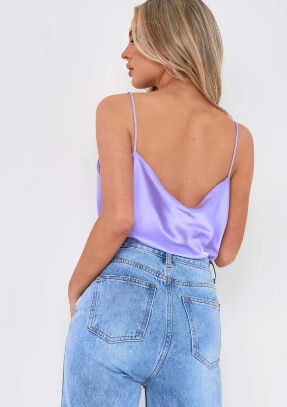 Chelcie Lilac Satin Cami Top sold by Missy Empire