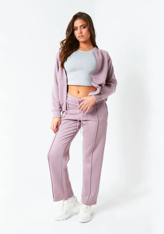 Bailey Mauve Purple Seam Detail Wide Leg Joggers sold by Missy Empire