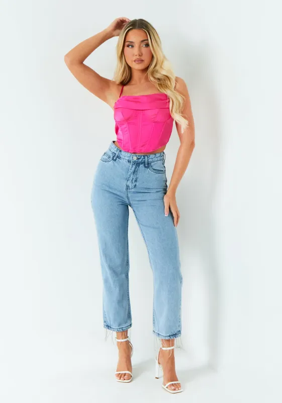 Georgina Pink Satin Corset Top made by Missy Empire