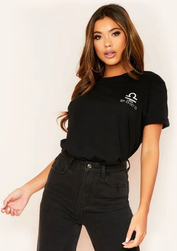 Marisol Black Libra Horoscope T-Shirt sold by Missy Empire