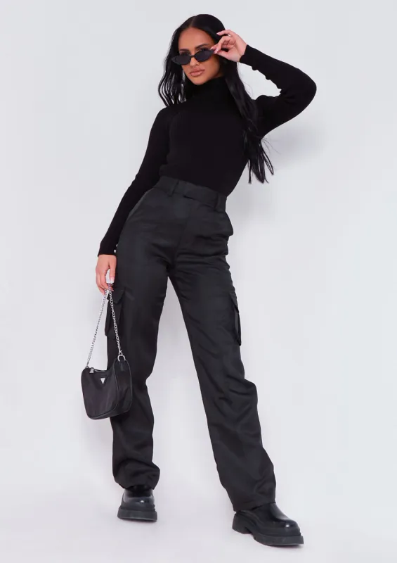 Kara Black Cargo Pants sold by Missy Empire