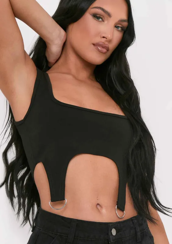 Chaka Black D Ring Corset Crop Top sold by Missy Empire