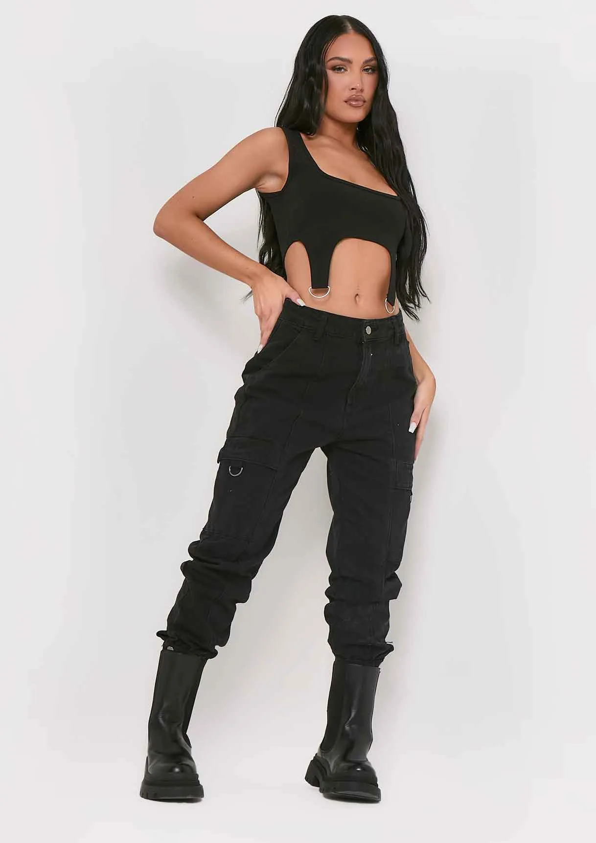 Chaka Black D Ring Corset Crop Top sold by Missy Empire product image thumbnail 2