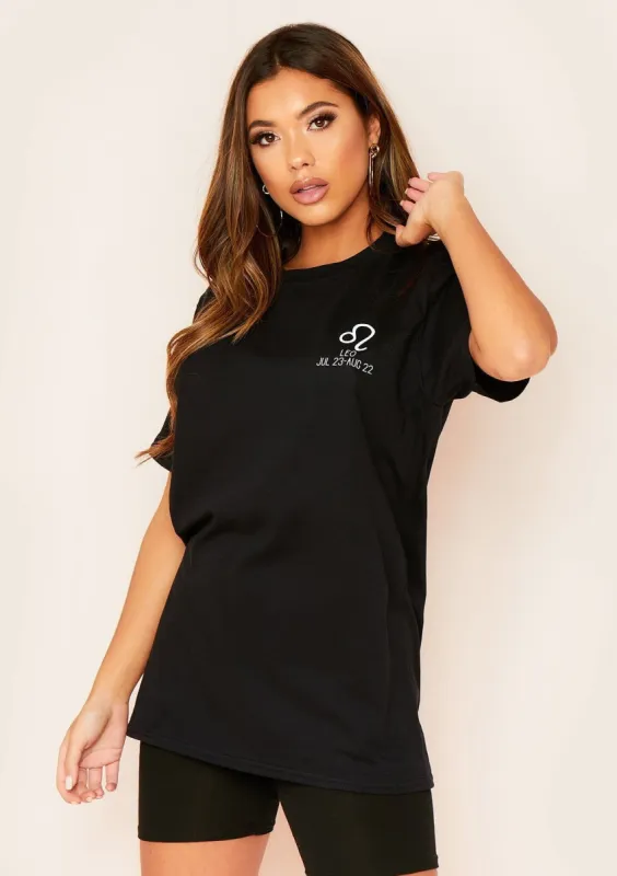 Marisol Black Leo Horoscope T-Shirt sold by Missy Empire