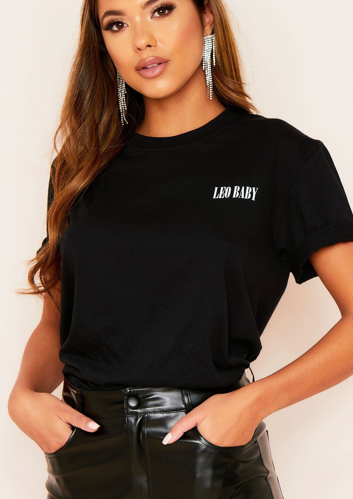Anah Black Leo Baby Slogan Horoscope T-Shirt sold by Missy Empire product image thumbnail 3