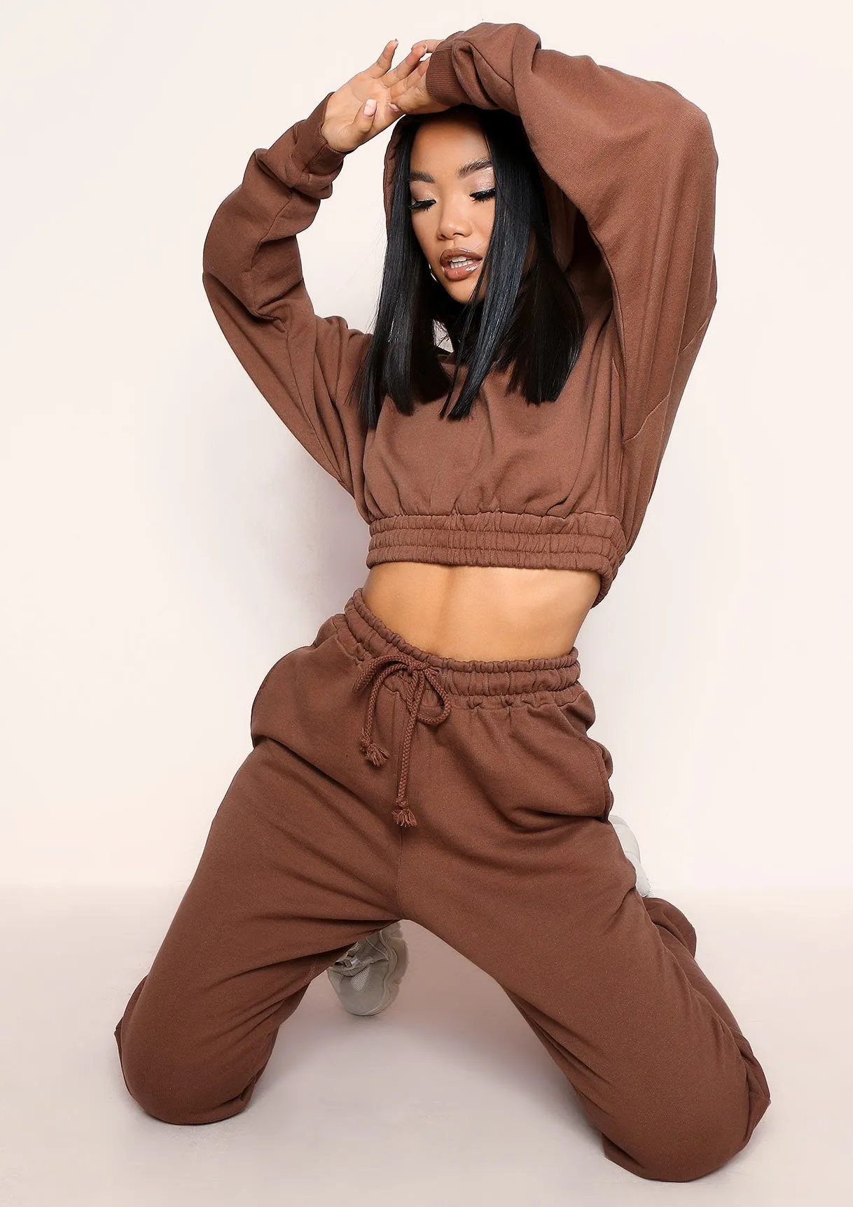 Angela Chocolate Elasticated Hem Drawstring Joggers sold by Missy Empire product image thumbnail 4