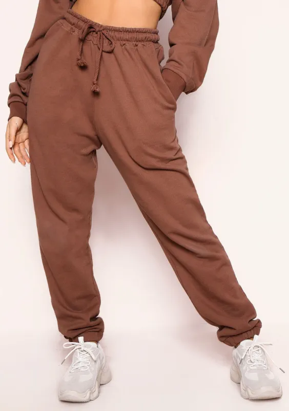 Angela Chocolate Elasticated Hem Drawstring Joggers sold by Missy Empire