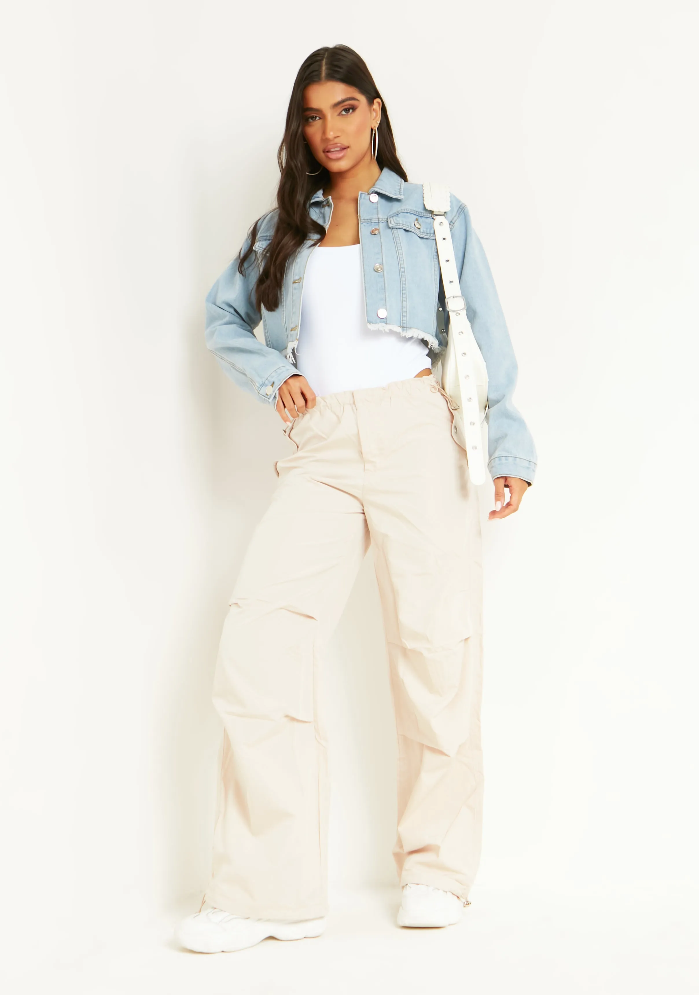 Bianca Blue Light Wash Distressed Hem Crop Denim Jacket sold by Missy Empire product image thumbnail 4