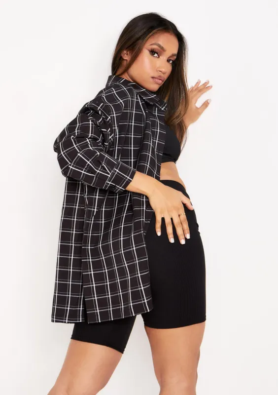 Teresa Black And White Longline Checked Oversized Shirt sold by Missy Empire