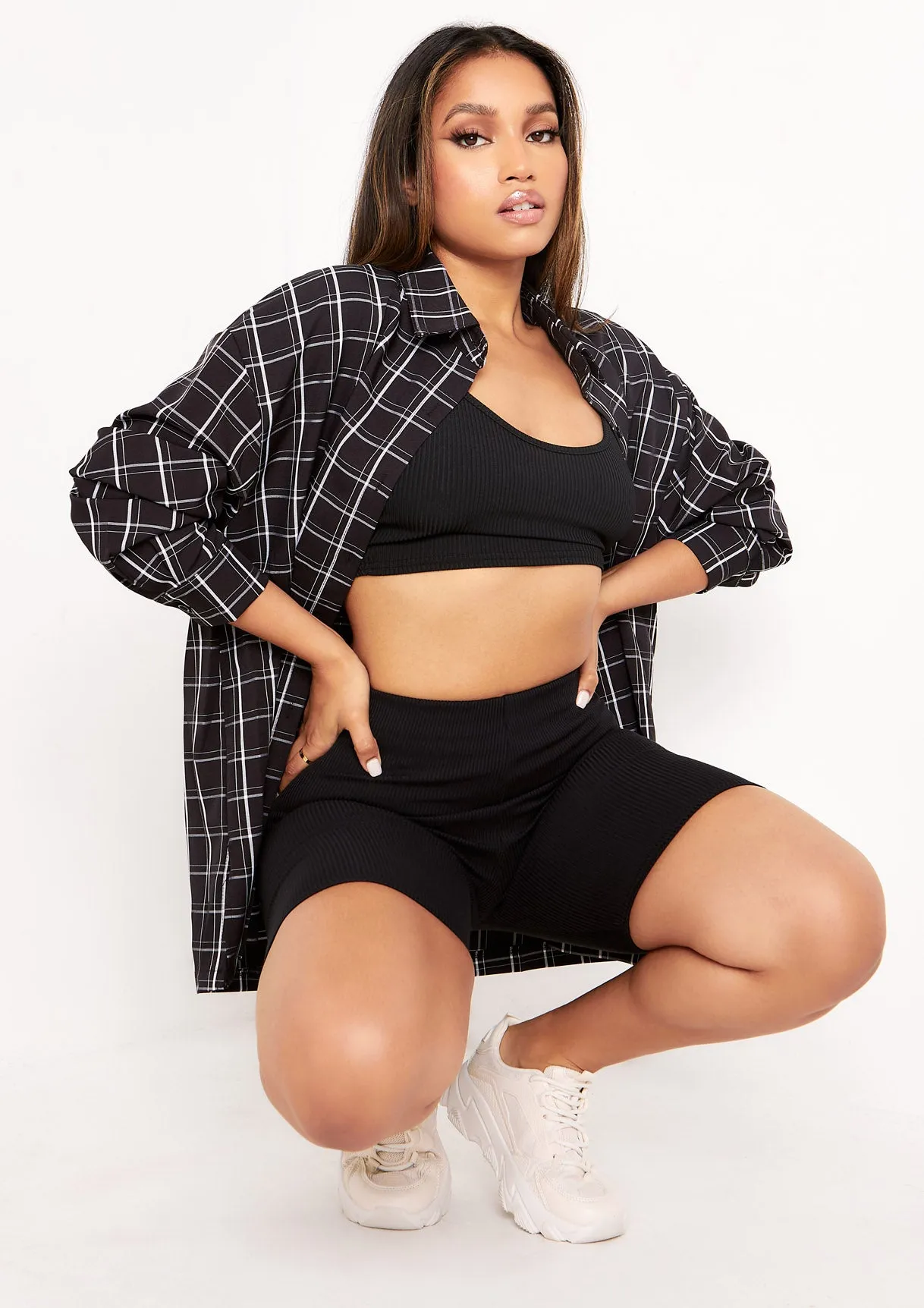 Teresa Black And White Longline Checked Oversized Shirt sold by Missy Empire product image thumbnail 2
