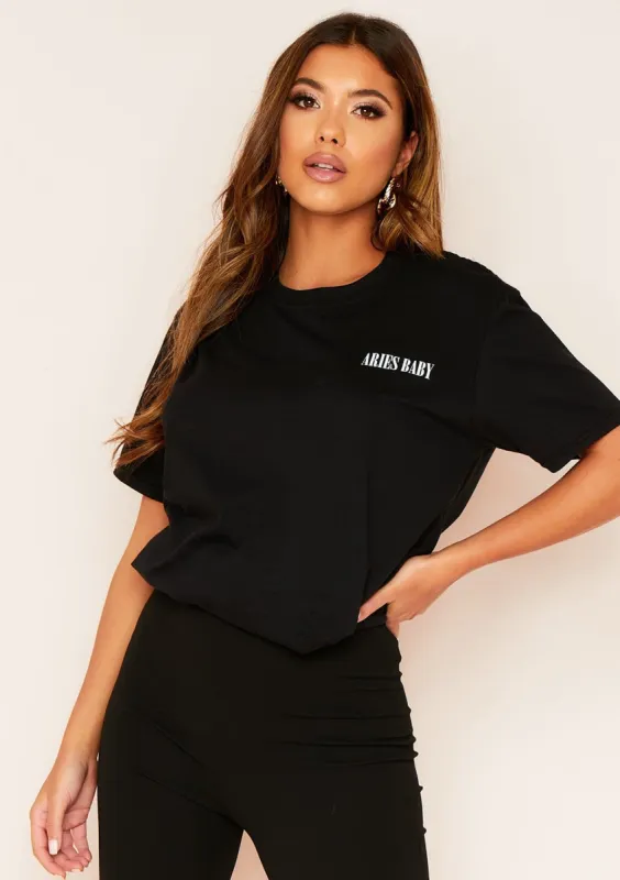 Anah Black Aries Baby Slogan Horoscope T-Shirt sold by Missy Empire