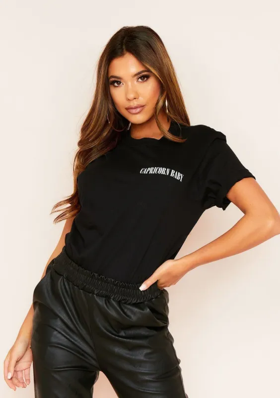 Anah Black Capricorn Baby Slogan Horoscope T-Shirt sold by Missy Empire