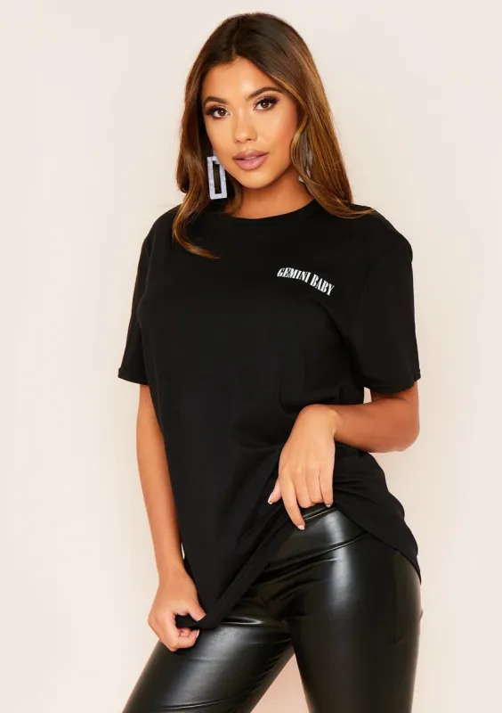 Anah Black Gemini Slogan Horoscope T-Shirt sold by Missy Empire