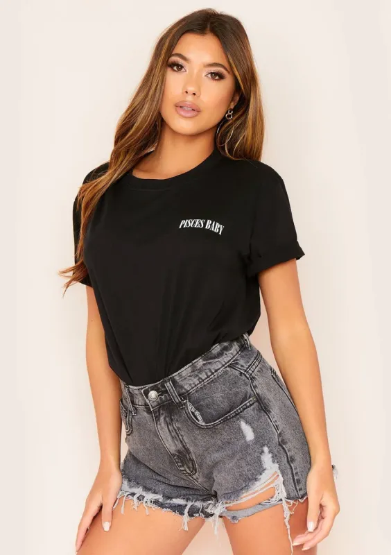 Anah Black Pisces Baby Slogan Horoscope T-Shirt sold by Missy Empire