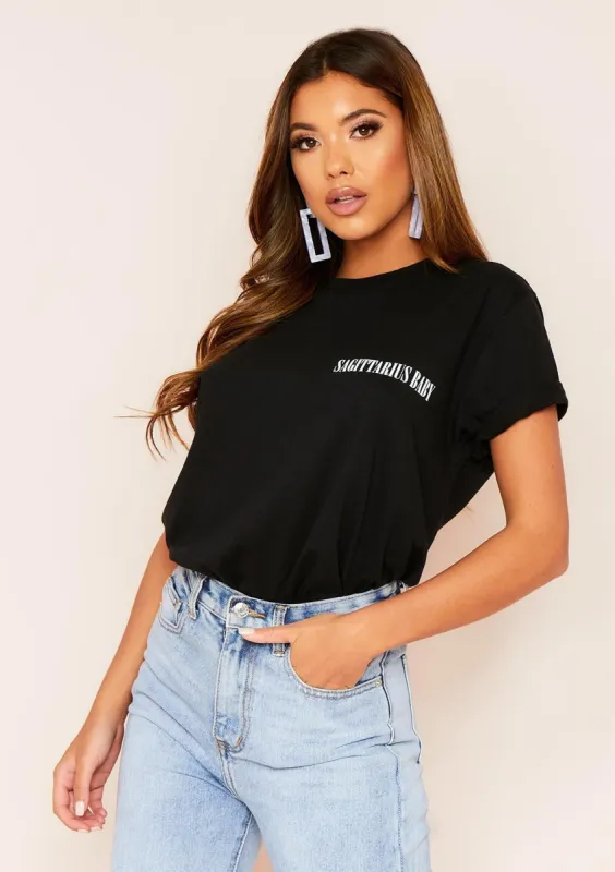 Anah Black Sagittarius Baby Slogan Horoscope T-Shirt sold by Missy Empire