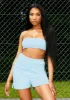 Stormi Pastel Blue Velour Bandeau Crop Top sold by Missy Empire