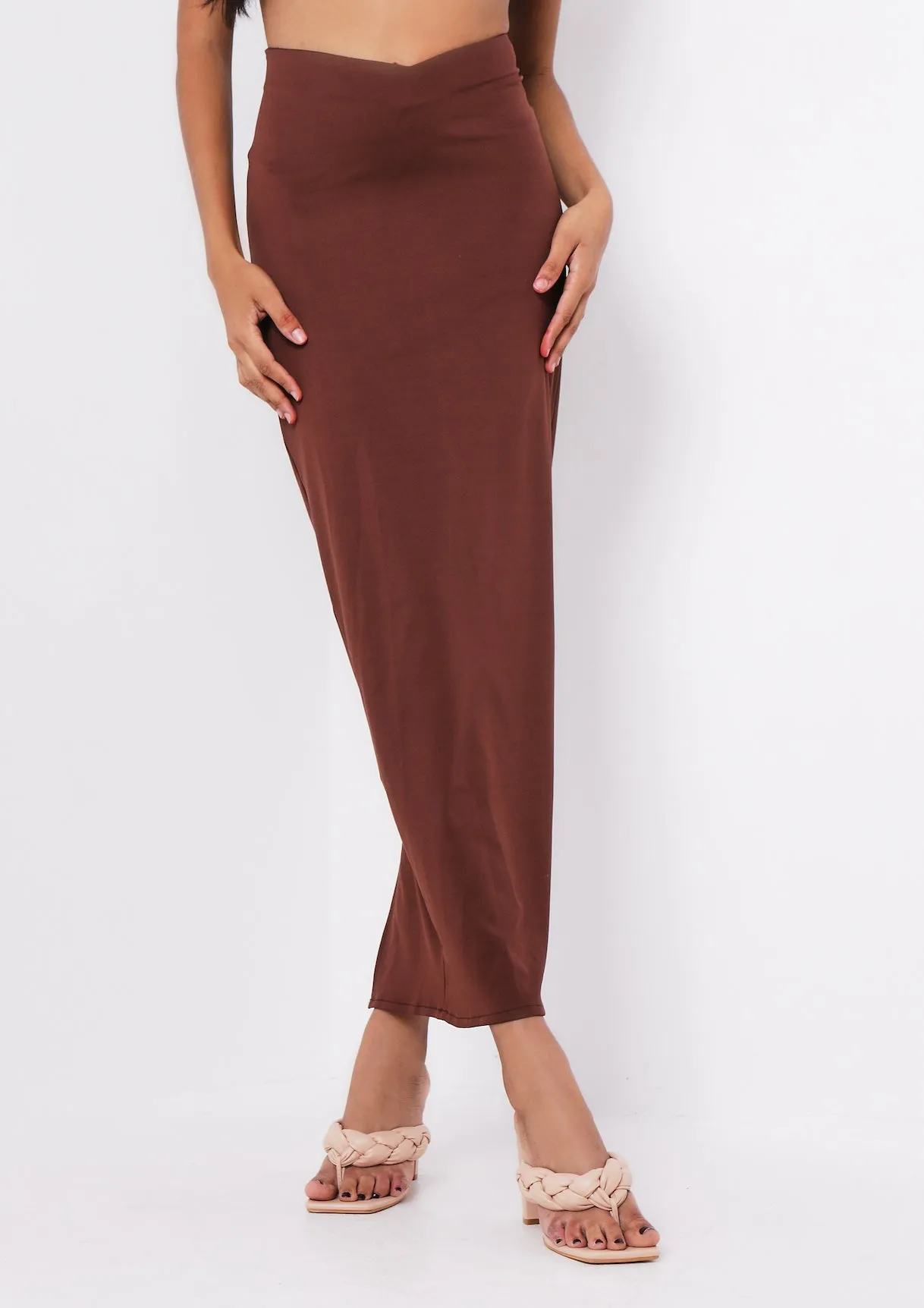 Dulcie Chocolate High Waisted Co-ord Maxi Skirt sold by Missy Empire product image thumbnail 2