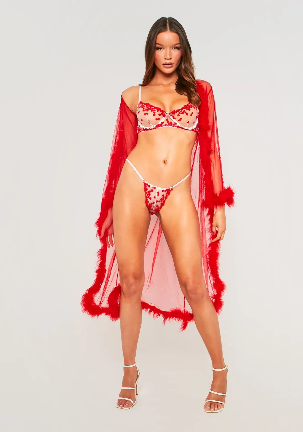 Tina Red Heart Print Transparent Bra And Brief Thong Set sold by Missy Empire product image thumbnail 4