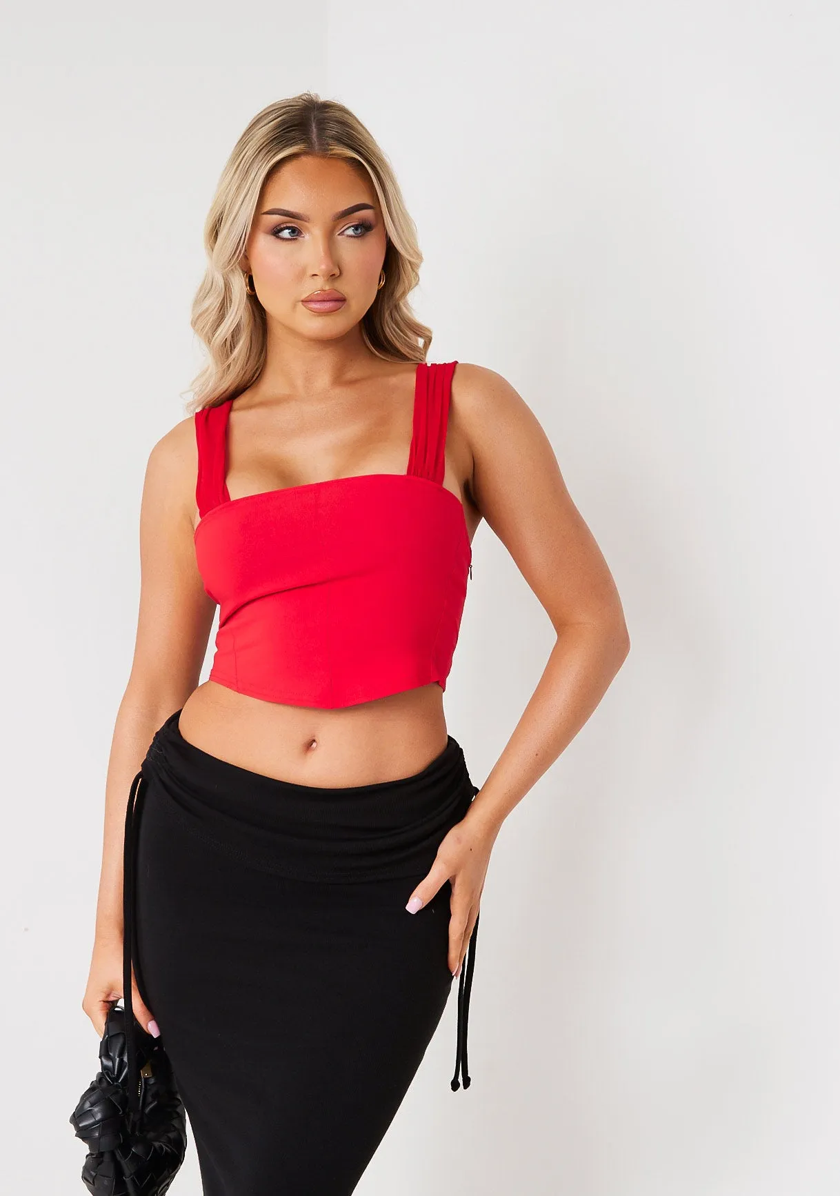 Kiana Red Mesh Sleeve Corset Top sold by Missy Empire