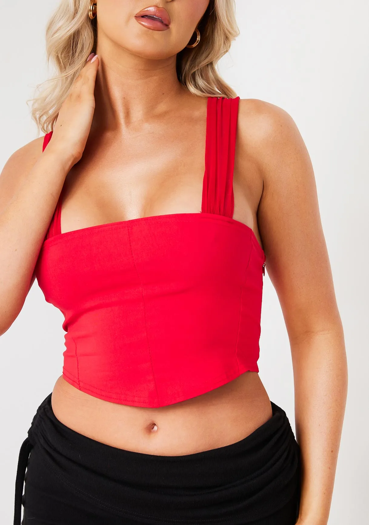 Kiana Red Mesh Sleeve Corset Top sold by Missy Empire product image thumbnail 2