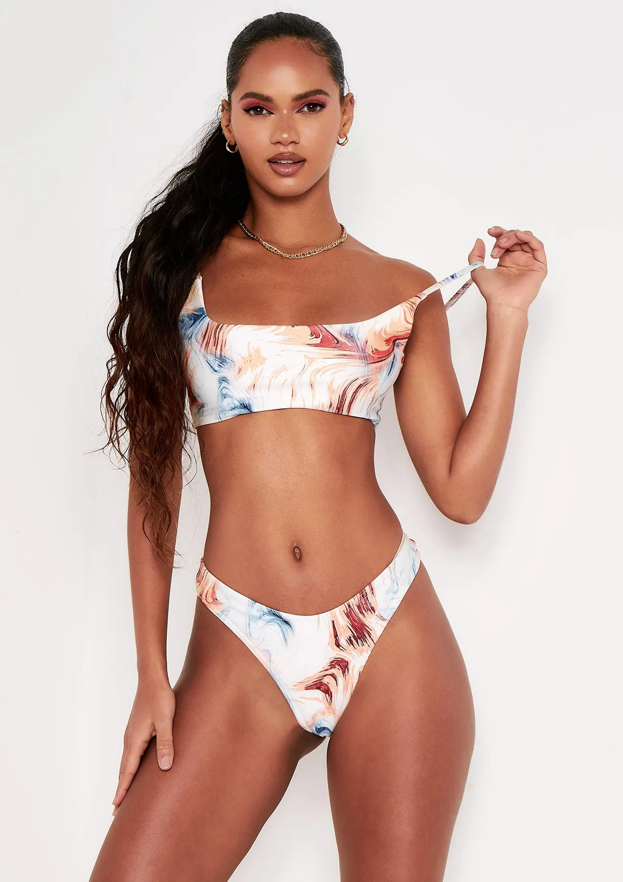 Aliyah Multi Swirl Print Strappy Bikini Top sold by Missy Empire