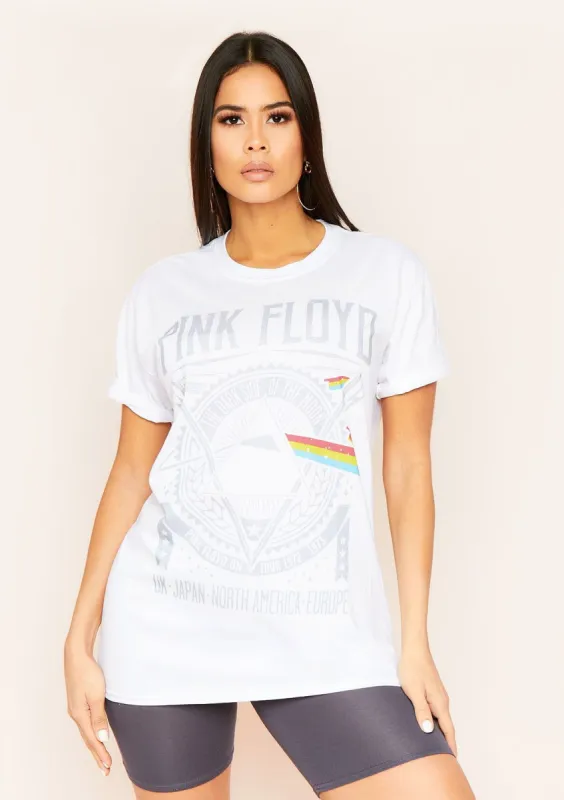 Terra White Pink Floyd Graphic T-Shirt sold by Missy Empire