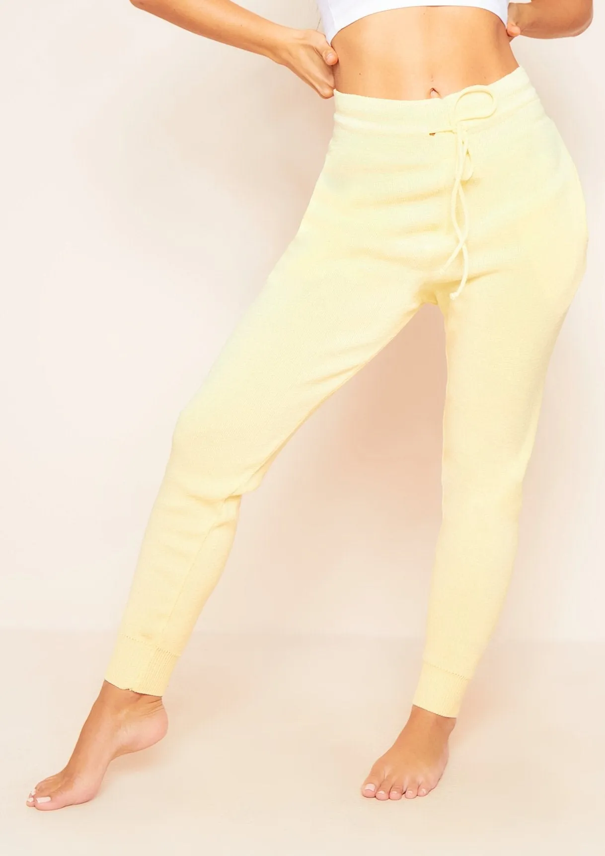 Jenniya Lemon Yellow Knitted Jogger Bottoms sold by Missy Empire product image thumbnail 2