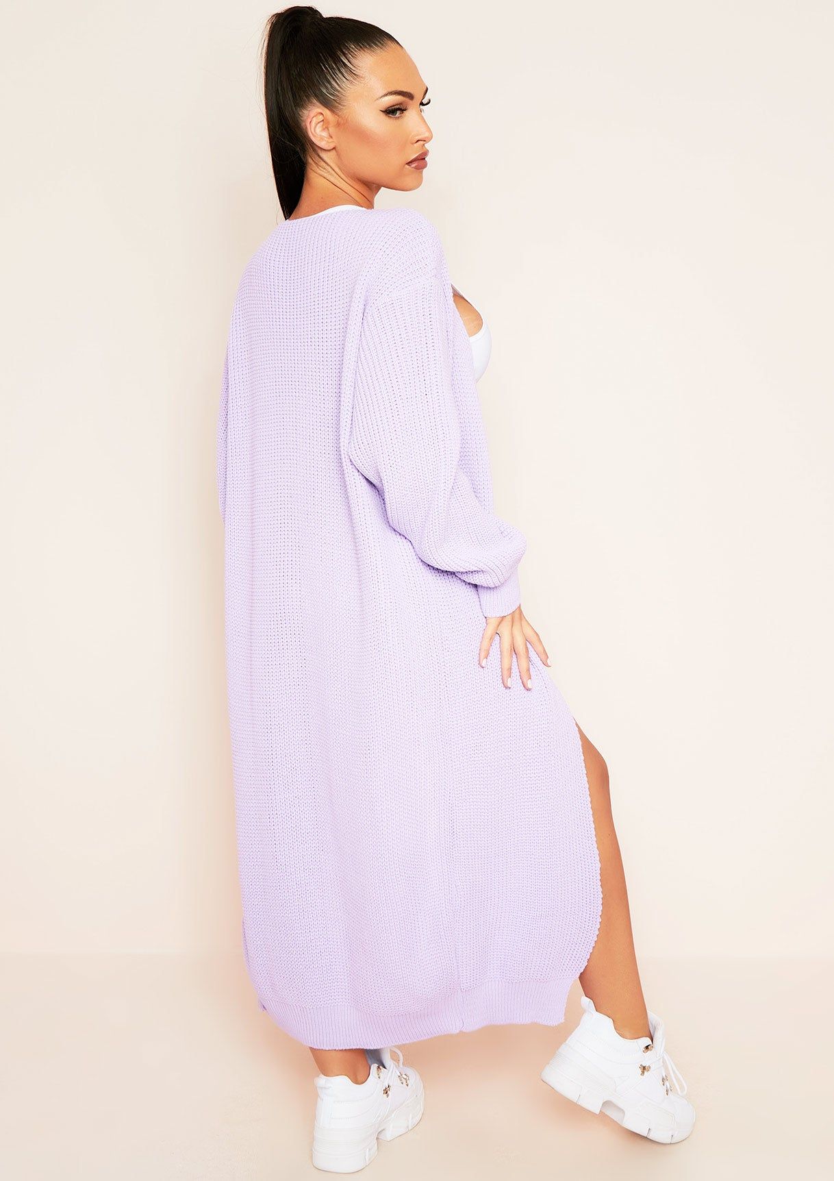 Addie Lilac Longline Knit Cardigan sold by Missy Empire product image thumbnail 4