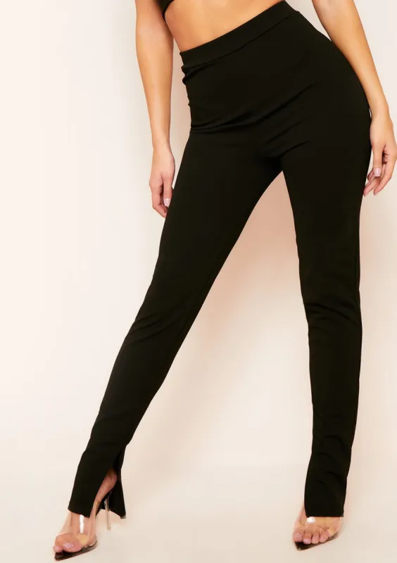 Kourtney Black Plain Inside Split Trousers sold by Missy Empire