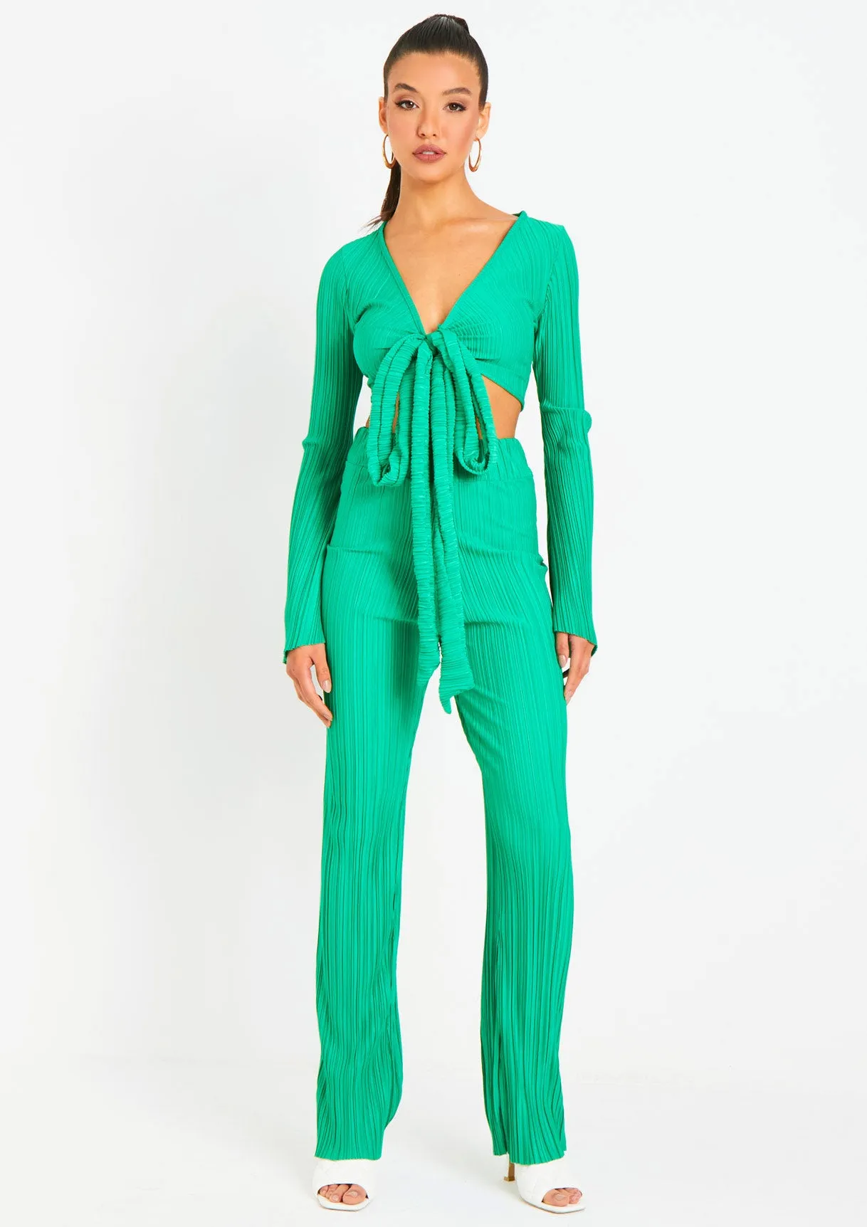 Mia Green Plisse High Waisted Trouser sold by Missy Empire product image thumbnail 4