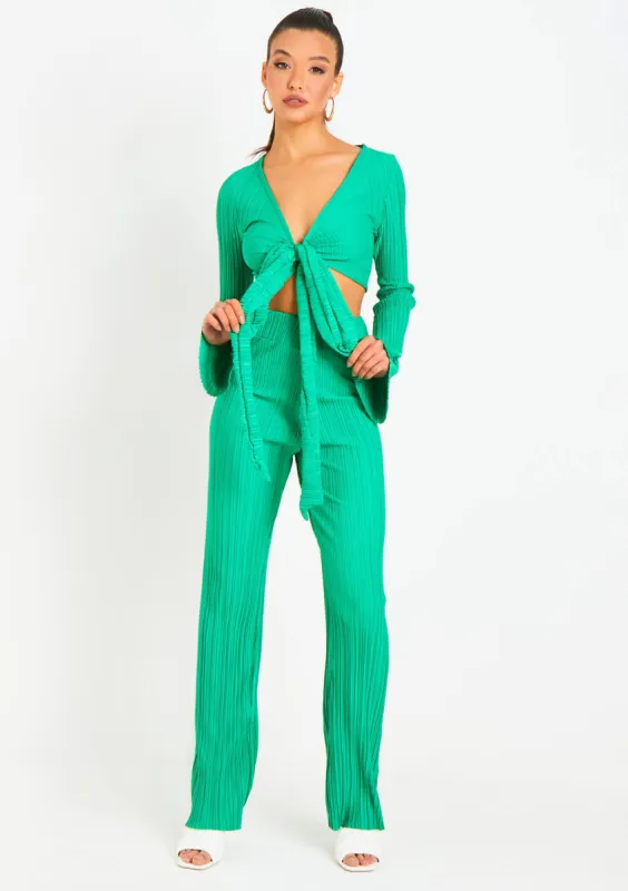 Mia Green Plisse High Waisted Trouser sold by Missy Empire