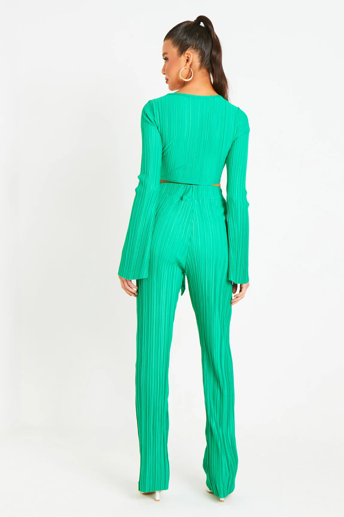 Mia Green Plisse High Waisted Trouser sold by Missy Empire product image thumbnail 3