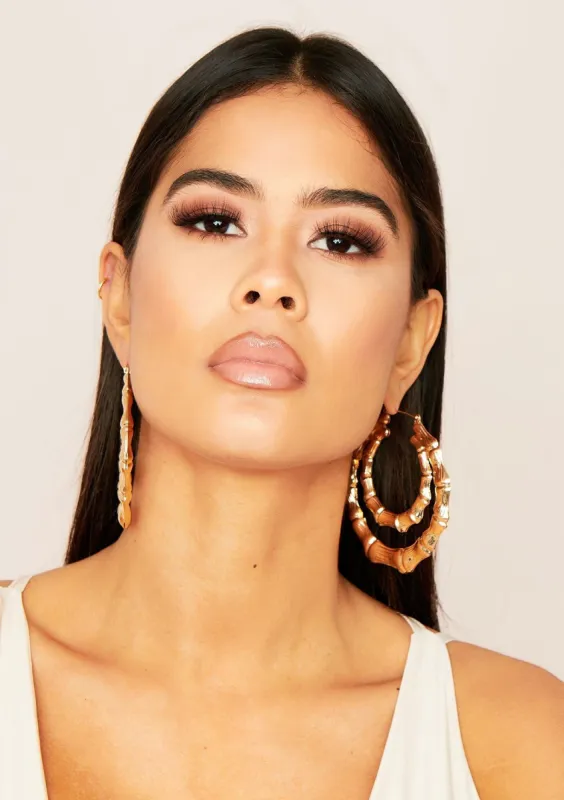 Siena Gold Chunky Bamboo Earrings sold by Missy Empire