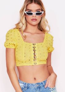 Jane Yellow Crochet Crop Top sold by Missy Empire