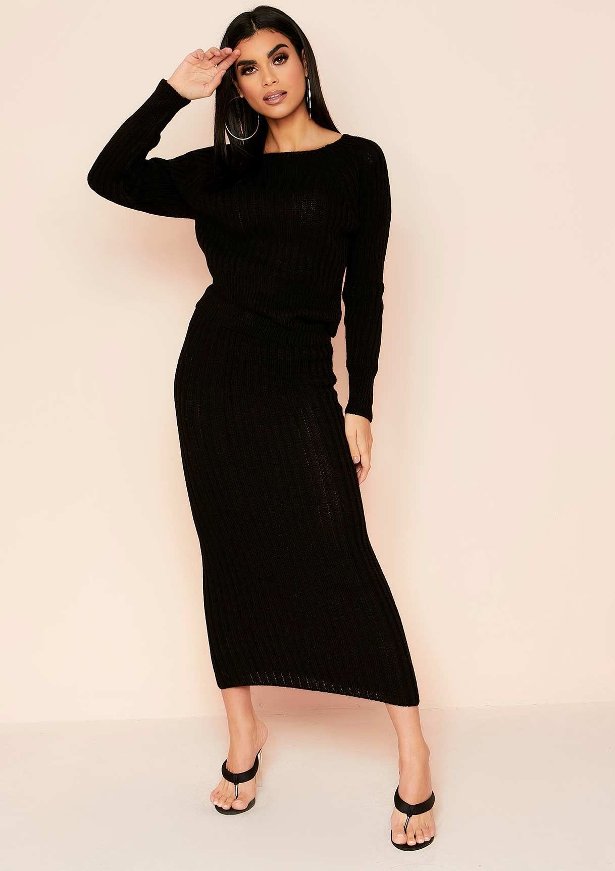 Lyrica Black Ribbed Knit Midi Skirt Co-Ord Set sold by Missy Empire product image thumbnail 4