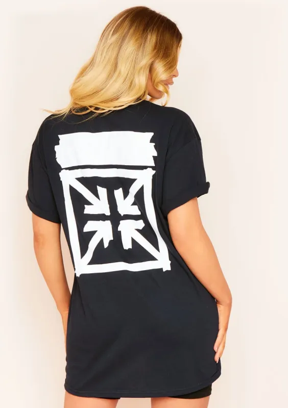 Evi Black Oversized Off-Boys White Slogan Graphic T-Shirt sold by Missy Empire