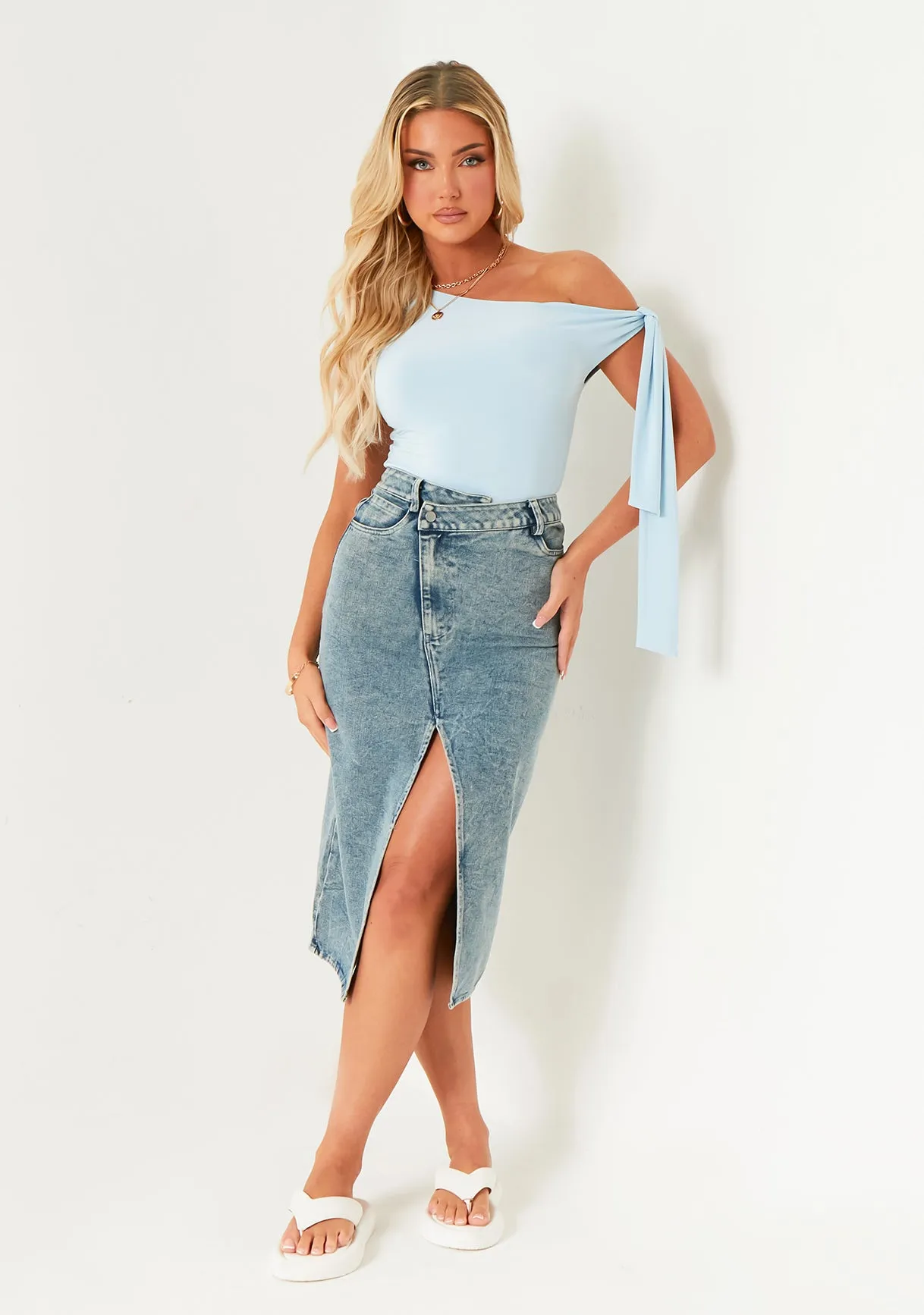 Anaya Light Blue Asymmetric Waistband Maxi Skirt sold by Missy Empire product image thumbnail 2