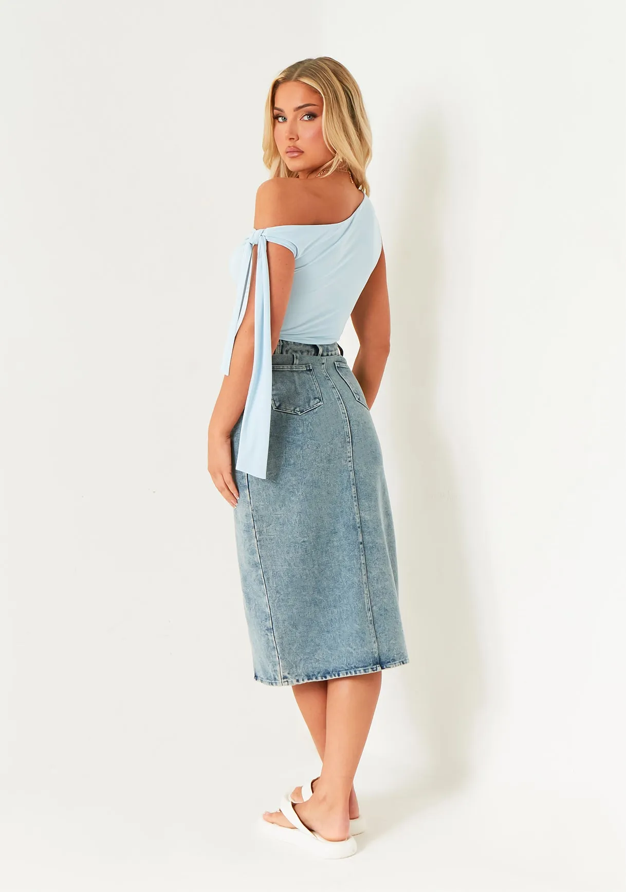 Anaya Light Blue Asymmetric Waistband Maxi Skirt sold by Missy Empire product image thumbnail 3