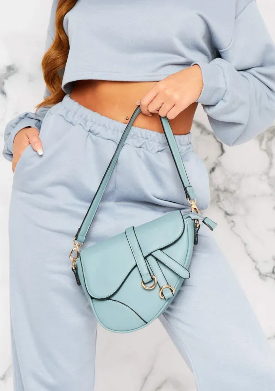 Calvina Blue Faux Leather Saddle Bag Shoulder Bag sold by Missy Empire