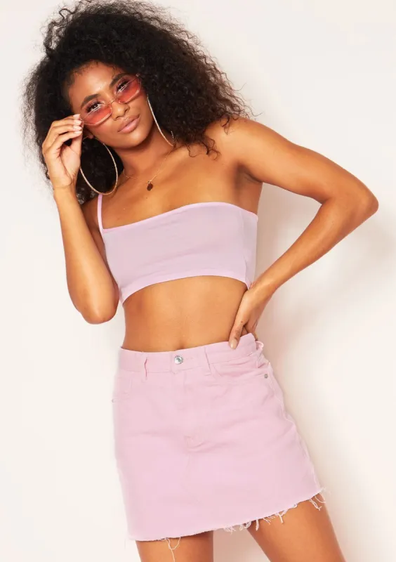 Andi Pink One Shoulder Jersey Crop Top sold by Missy Empire