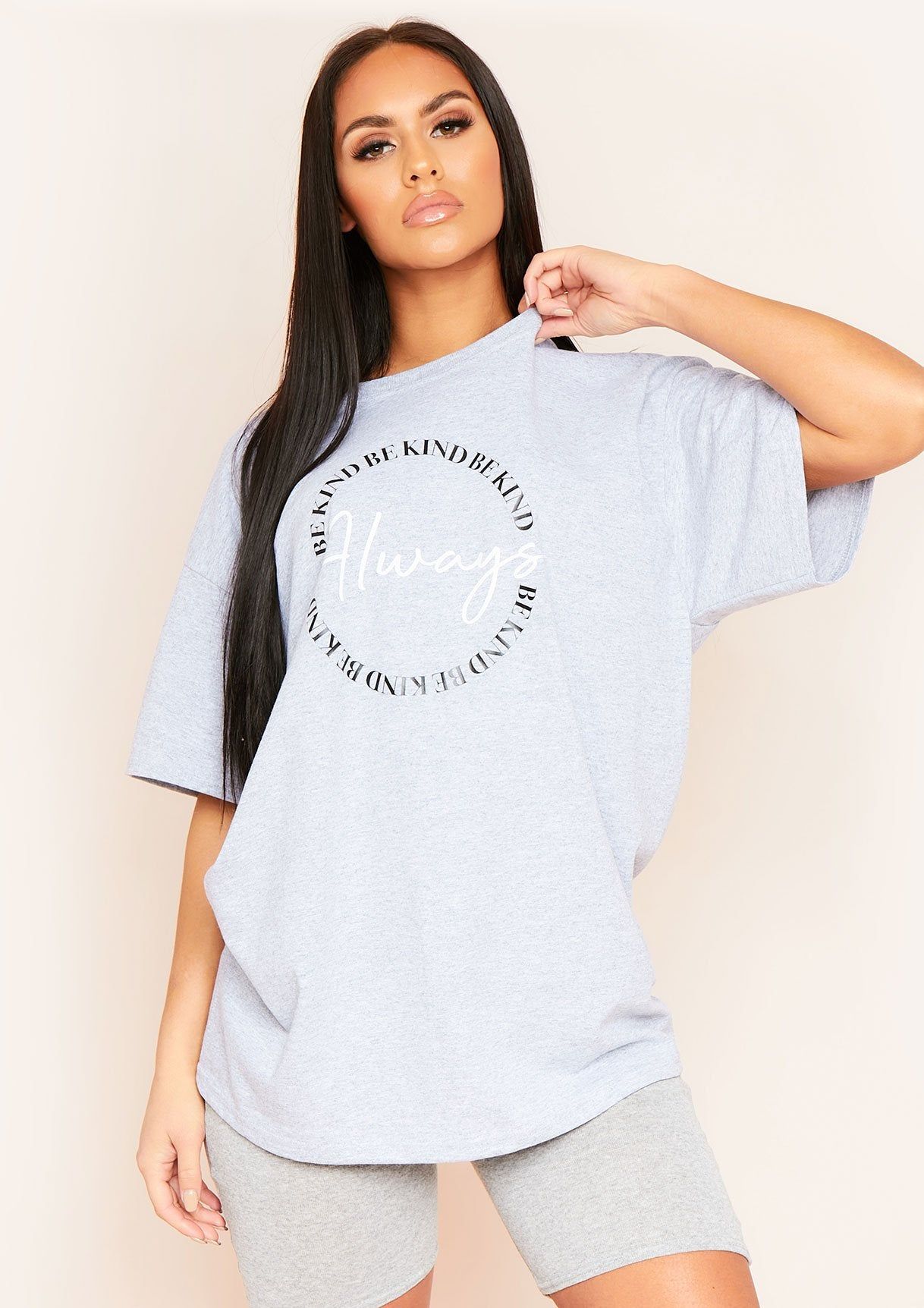 Sita Grey Be Kind Always Oversized Slogan T-Shirt sold by Missy Empire